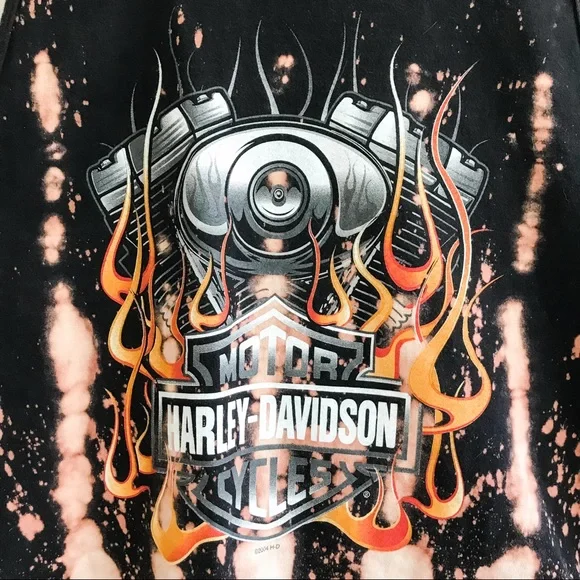 SOLD—Custom Harley Davidson Tie Dye Tank Top w/ Flames Graphic. Black, Large - Picture 3 of 13